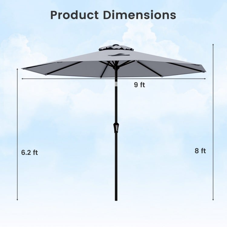 9 FT Outdoor Market Patio Table Umbrella Push Button Tilt Crank Lift-gray