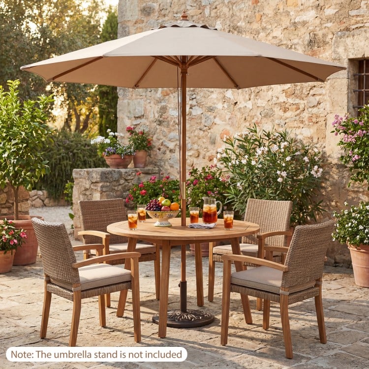 9 FT Patio Umbrella Outdoor Table Market Umbrella with 8 Sturdy Bamboo Ribs-Brown
