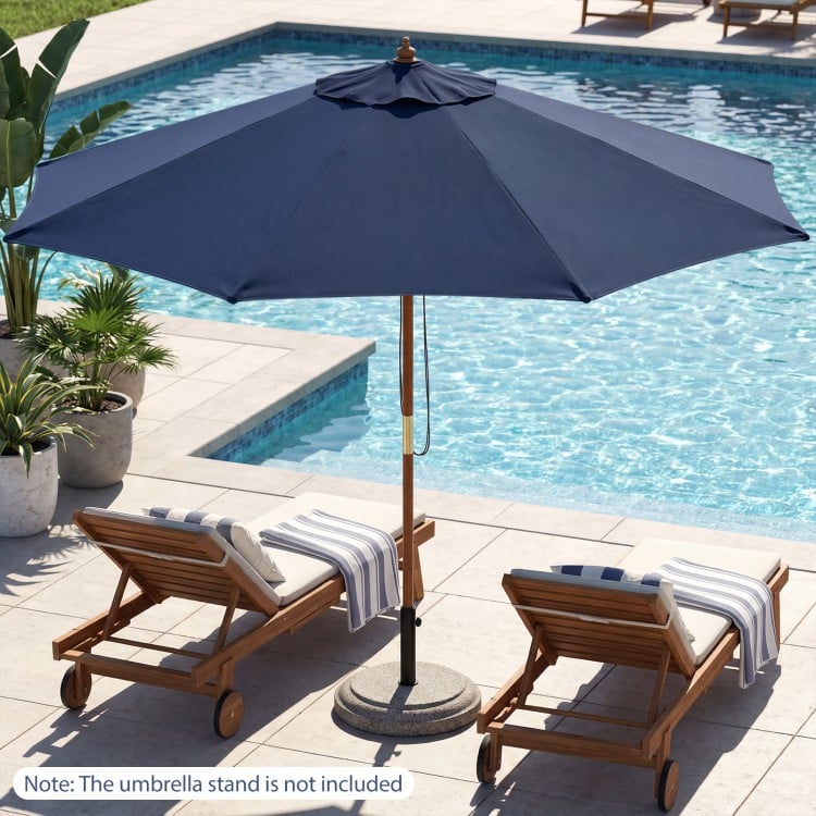 9 FT Patio Umbrella Outdoor Table Market Umbrella with 8 Sturdy Bamboo Ribs-Navy