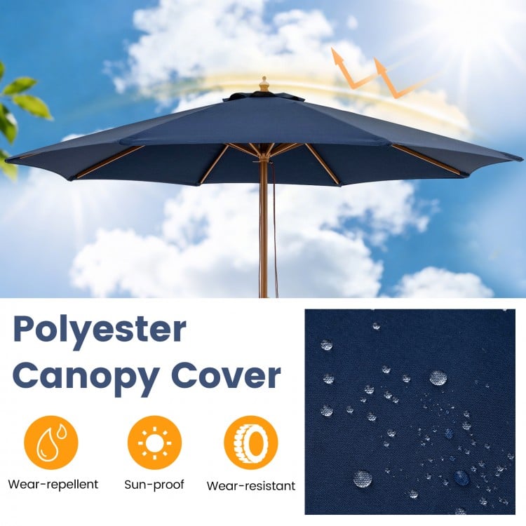 9 FT Patio Umbrella Outdoor Table Market Umbrella with 8 Sturdy Bamboo Ribs-Navy