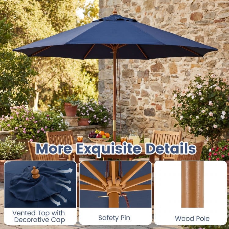 9 FT Patio Umbrella Outdoor Table Market Umbrella with 8 Sturdy Bamboo Ribs-Navy