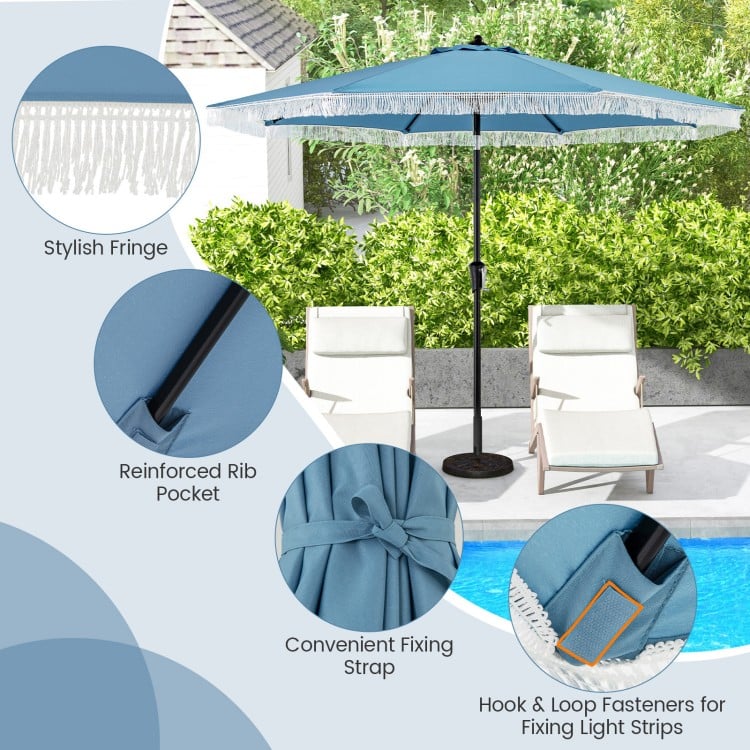9 FT Patio Umbrella with Sun-Protective Canopy for Patio Garden Pool-Navy