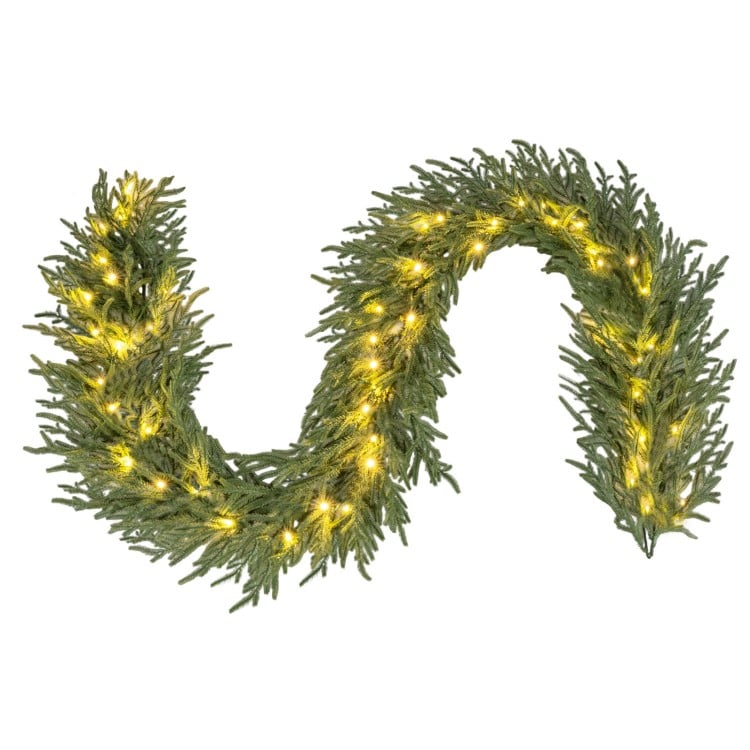 9 FT Pre-lit Artificial Cypress Christmas Garland with 50 Warm White LED Lights and 130 Branch Tips
