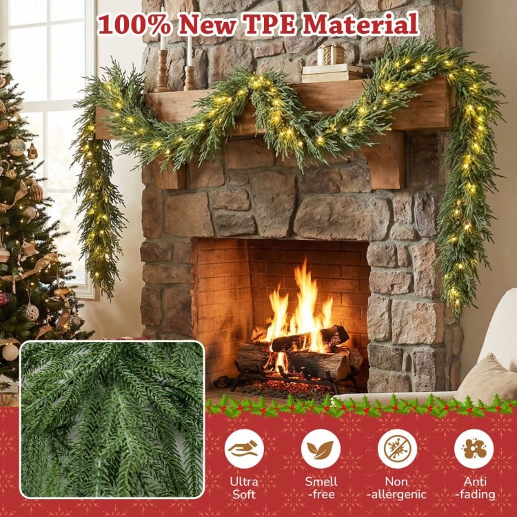 9 FT Pre-lit Artificial Cypress Christmas Garland with 50 Warm White LED Lights and 130 Branch Tips