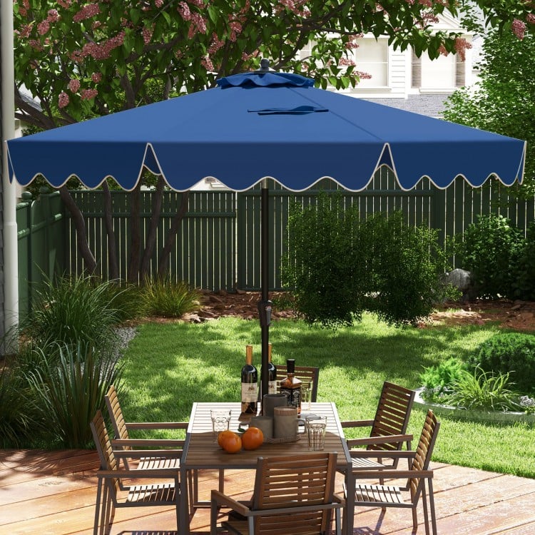 9 Feet Patio Umbrella with Crank Handle and Push Button Tilt-Navy