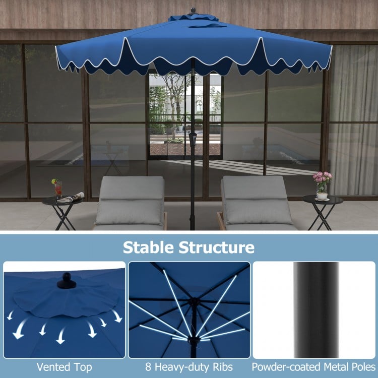 9 Feet Patio Umbrella with Crank Handle and Push Button Tilt-Navy