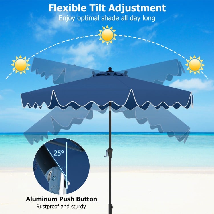 9 Feet Patio Umbrella with Crank Handle and Push Button Tilt-Navy