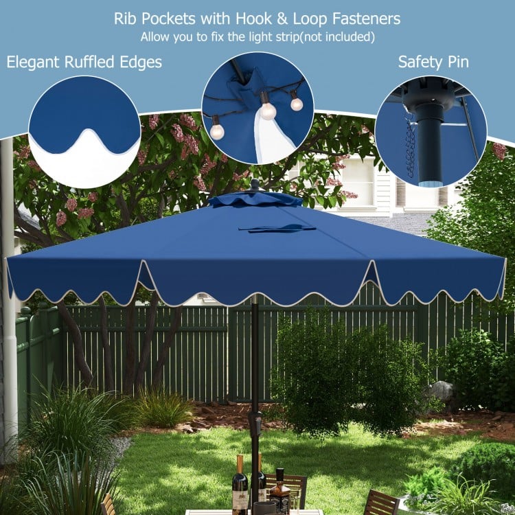 9 Feet Patio Umbrella with Crank Handle and Push Button Tilt-Navy