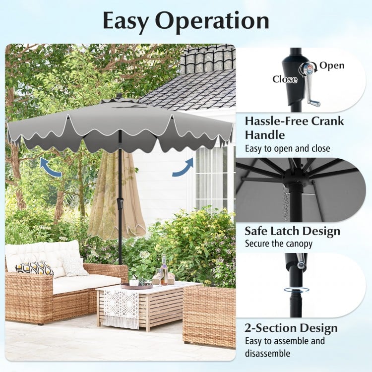 9 Feet Patio Umbrella with Crank Handle and Push Button Tilt-Gray