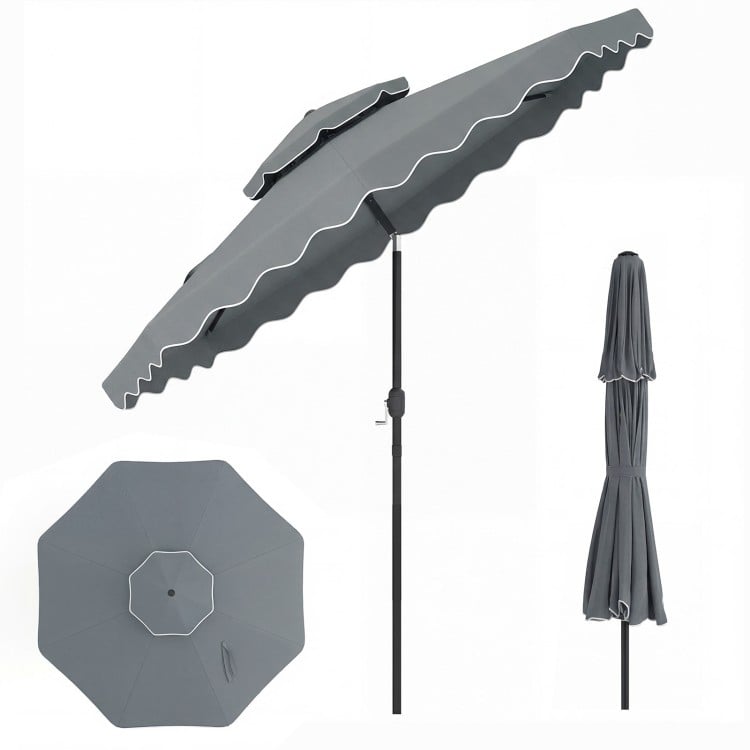 9 Feet Patio Umbrella with Push Button Tilt and Crank-Gray