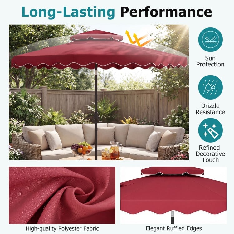 9 Feet Patio Umbrella with Push Button Tilt and Crank-Wine