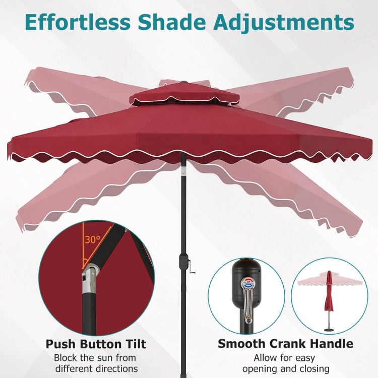 9 Feet Patio Umbrella with Push Button Tilt and Crank-Wine