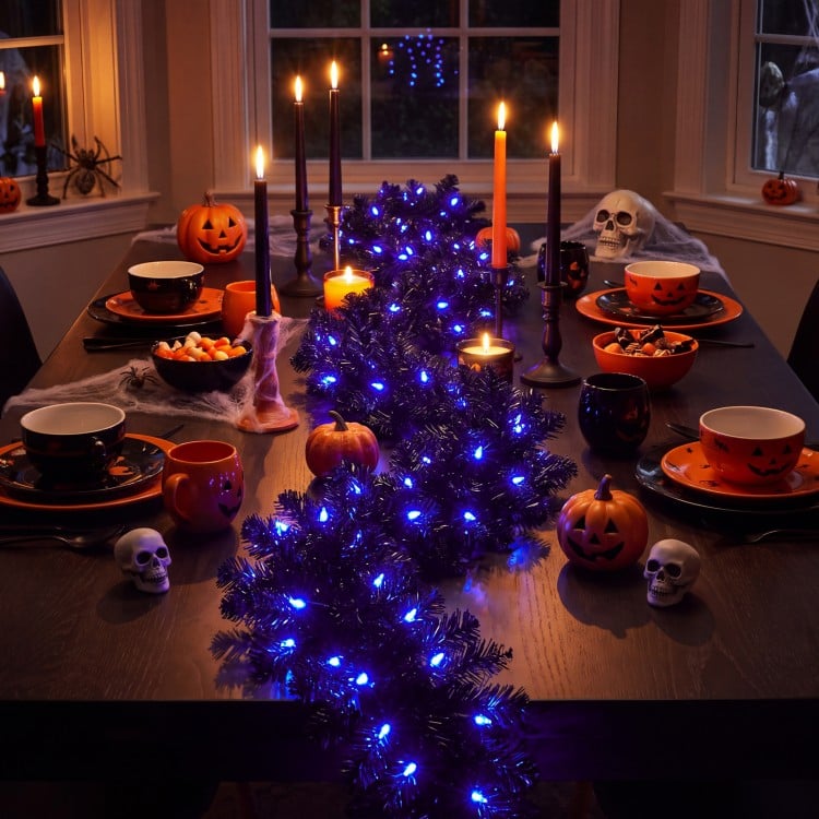 9 Feet Pre-lit Christmas Halloween Garland with 50 Purple LED Lights