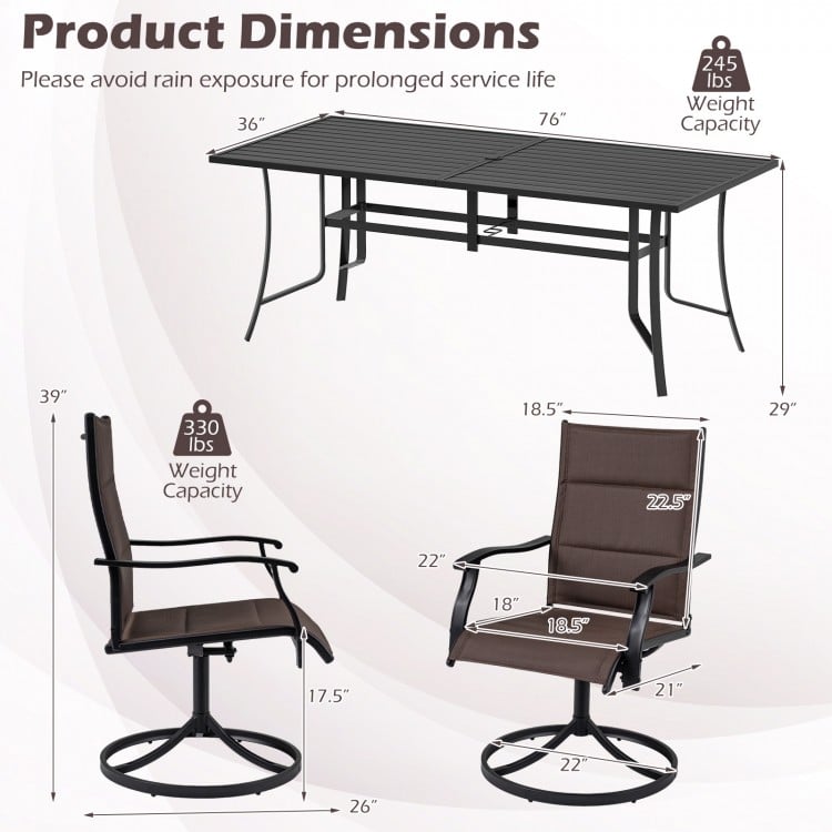 9-Piece Outdoor Dining Set for 8 with Umbrella Hole and 8 Chairs-Brown