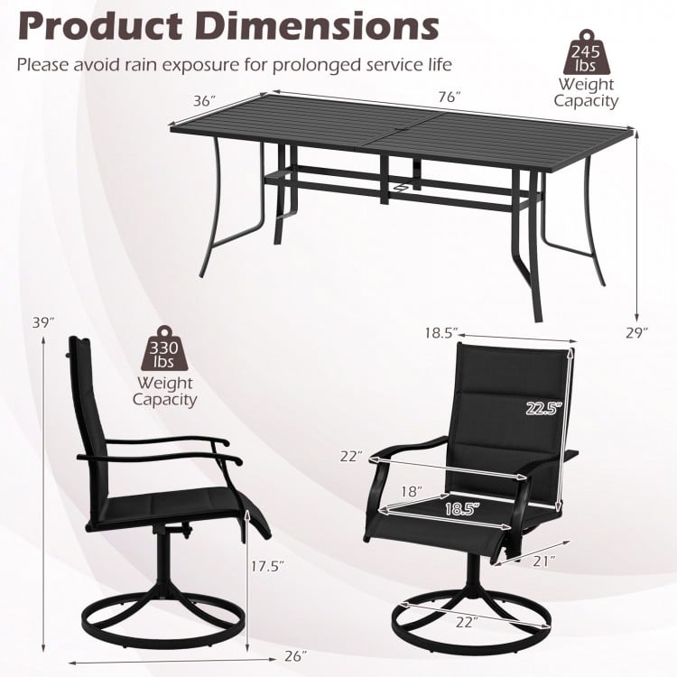 9-Piece Outdoor Dining Set for 8 with Umbrella Hole and 8 Chairs-Black