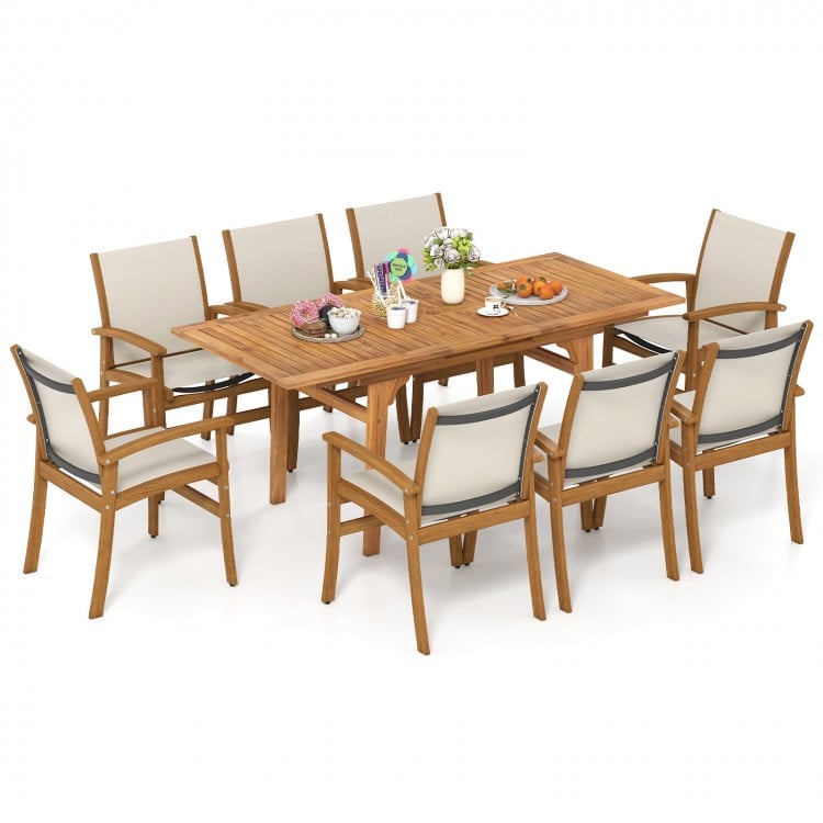 9 Pieces Outdoor Acacia Wood Patio Dining Set for 6-8-Yellow