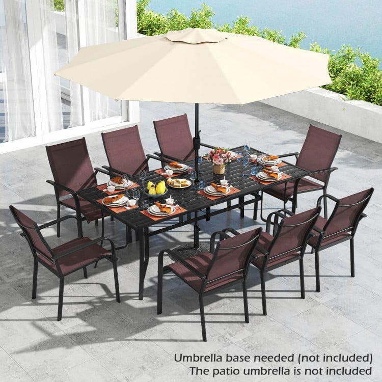 9 Pieces Patio Dining Set for 8 Outdoor Rectangular Table and Stackable Chairs-Brown