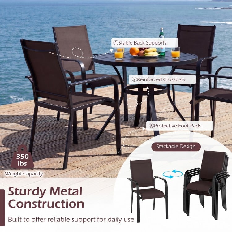 9 Pieces Patio Dining Set for 8 Outdoor Rectangular Table and Stackable Chairs-Brown