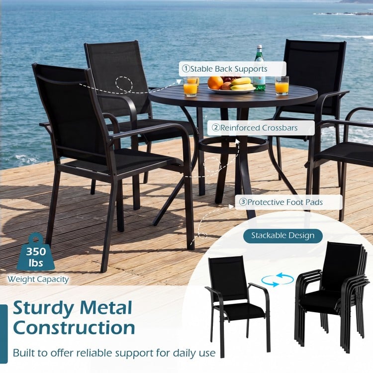 9 Pieces Patio Dining Set for 8 Stackable Chairs and Outdoor Rectangular Table-Black
