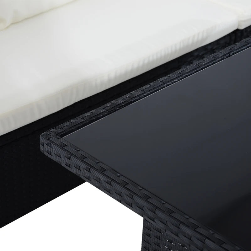 Outsunny 6pcs Outdoor Rattan Sofa Set Garden Wicker Sectional Couch Furniture Set with Dining Table and Chair White