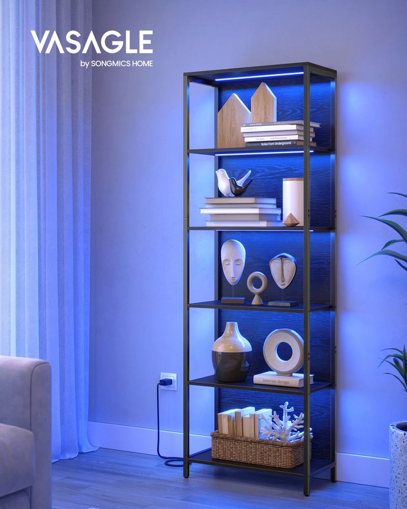 VASAGLE 6-Tier LED Bookshelf with Dimmable Lights