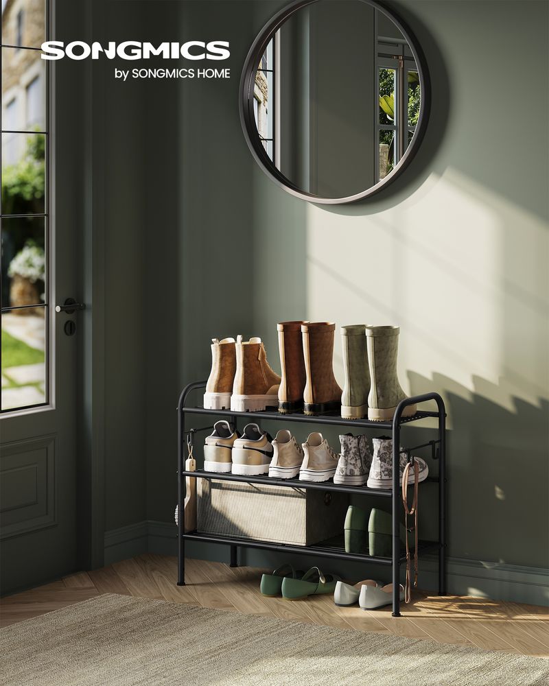 SONGMICS Shoe Rack with 4 Side Hooks, Holds 10 Pairs of Shoes