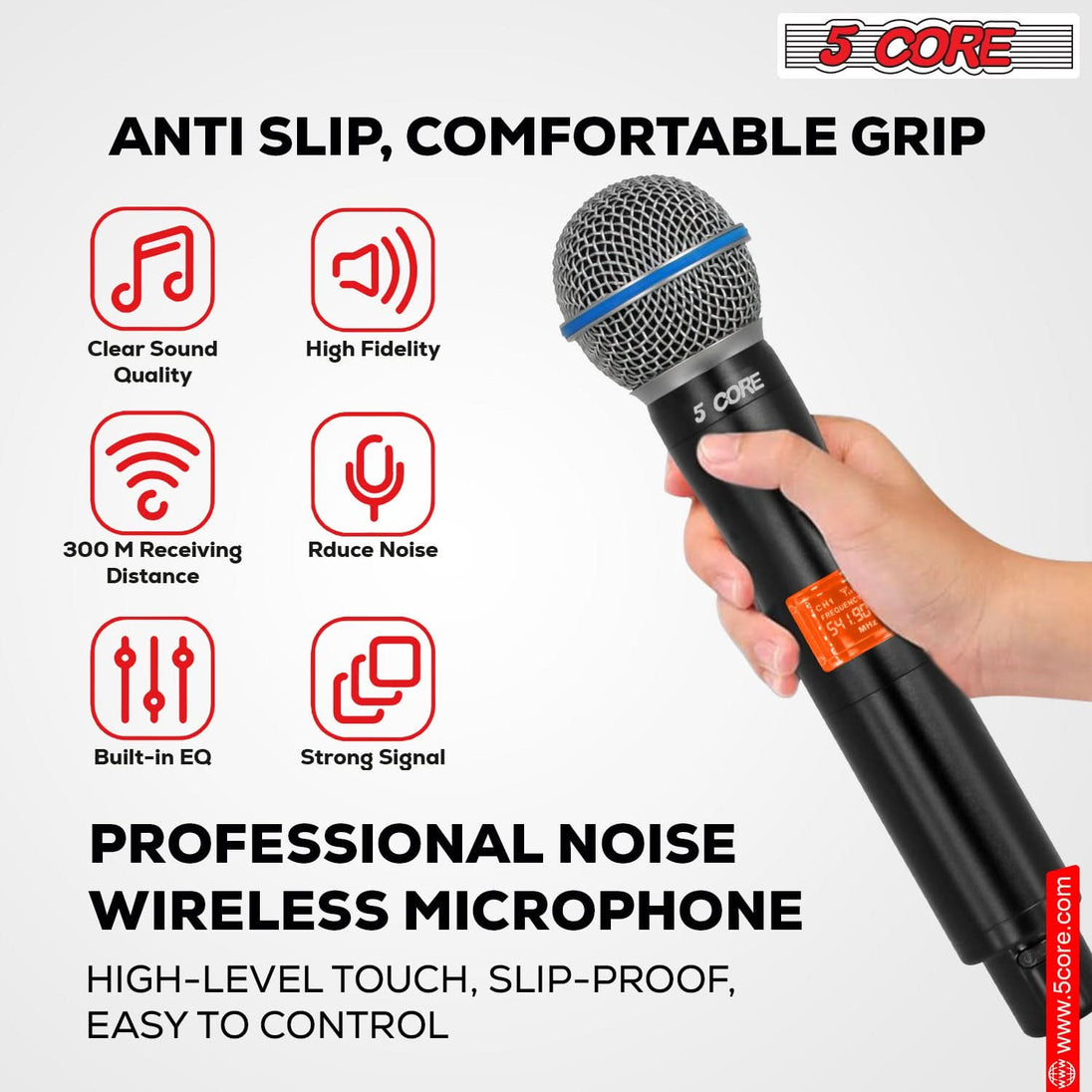 5 Core Wireless Microphone System 6 Channel UHF Portable Receiver w 6 Cordless Dynamic Mic 492F Range