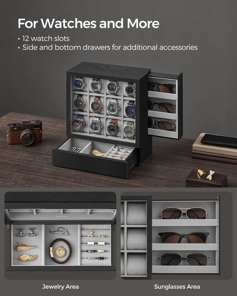 SONGMICS 12-Slot Wooden Watch Box