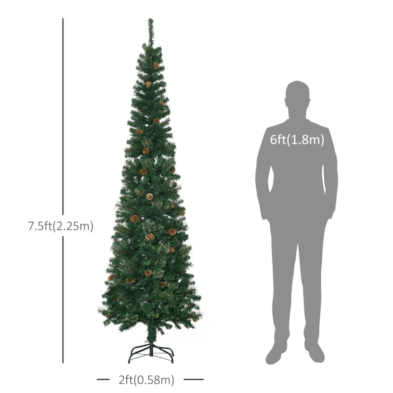 HOMCOM 6ft Prelit Pencil Artificial Christmas Tree – 395 Realistic Branches, 100 LED Lights, Foldable Metal Base, White