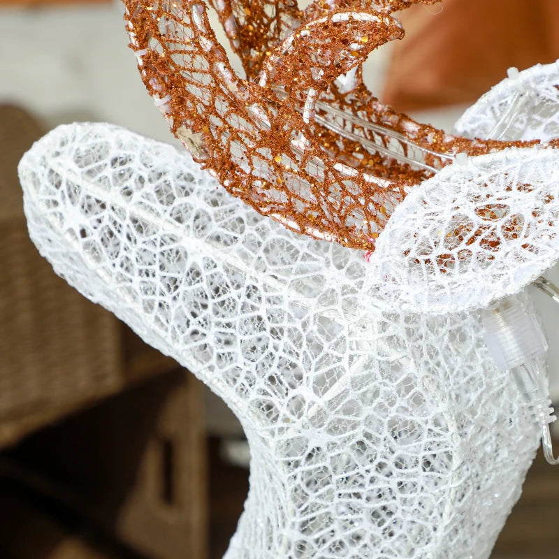 Outsunny Outdoor Lighted Christmas Reindeer Decoration with 170 LED Lights, White Holiday Yard Display