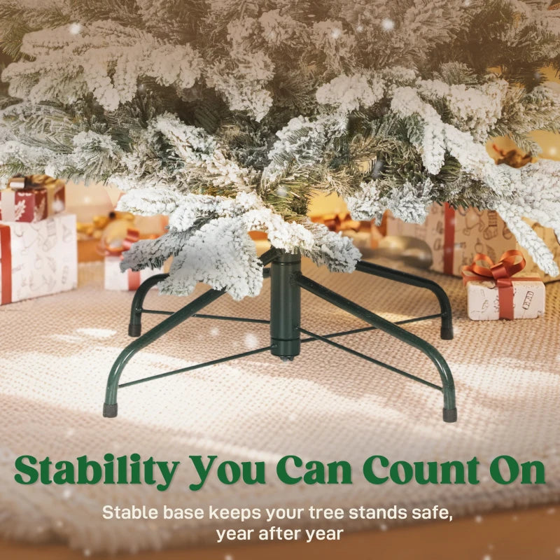 HOMCOM 7FT Artificial Flocked Christmas Tree, Full Snow-Covered Pine Xmas Tree with Realistic Tips, Hinged Branches, and Metal Stand