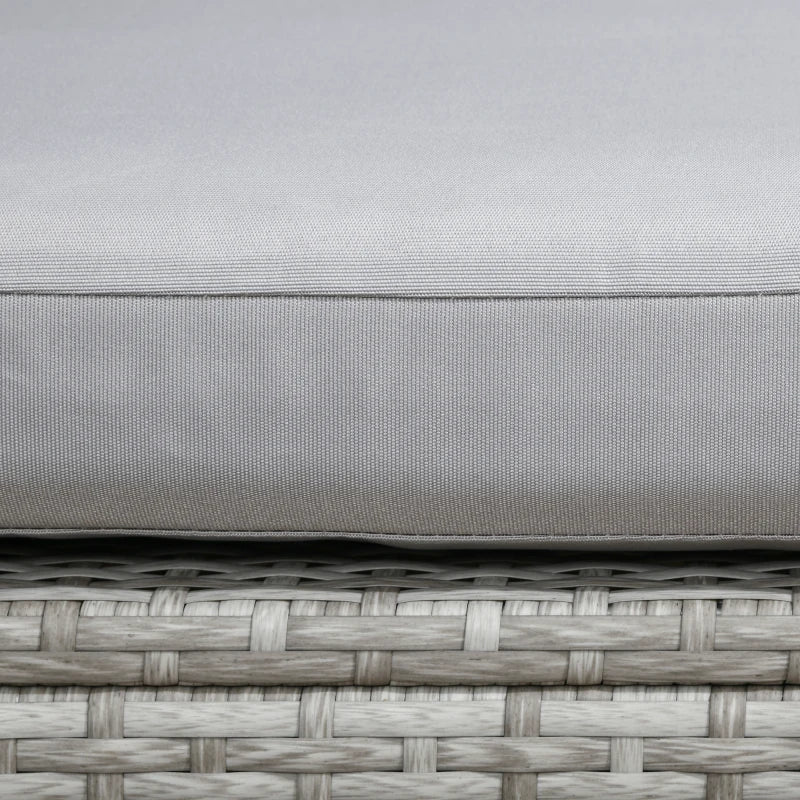 Outsunny 5 Pieces Wicker Patio Dining Set, Conversational Rattan Loveseat Sofa, Ottoman and Dining Table, 6-seater Outdoor Furniture Set with Glass Tabletop and Cushions, Gray