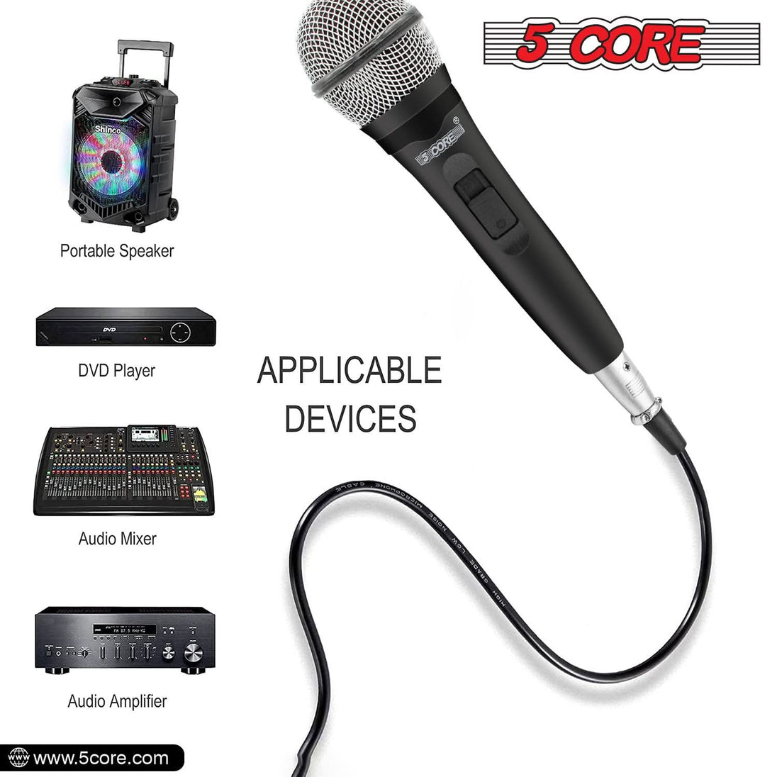 5Core XLR Dynamic Microphone – Handheld Mic for Karaoke, Singing, and Studio Use (Microfono)