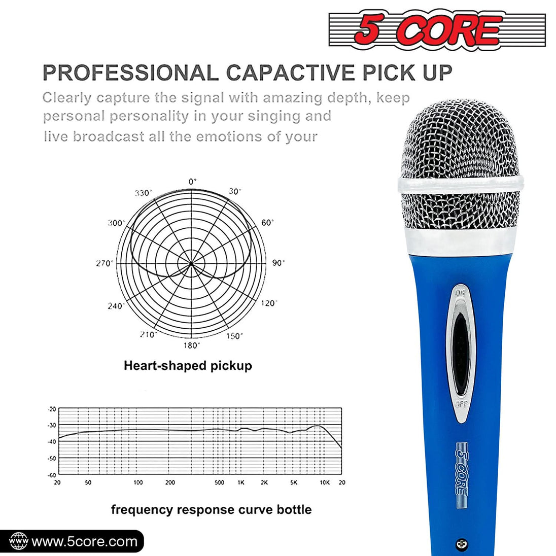 5Core Handheld XLR Dynamic Microphone – Professional Mic for Karaoke, Singing, and Studio Use (Microfono)