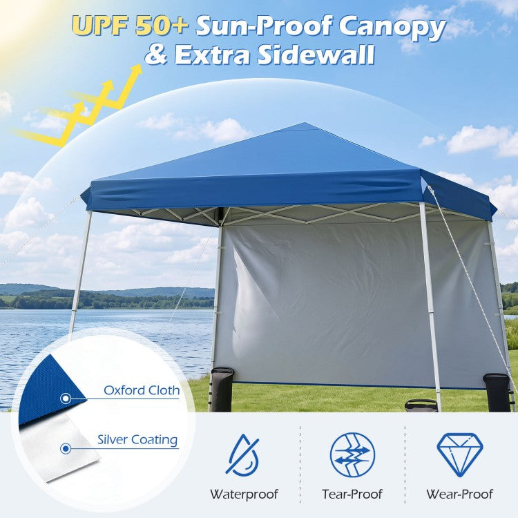 9 ft x 9 ft Pop Up Canopy Tent with Sidewall, Carry Bag, Sandbags & Ground Stakes