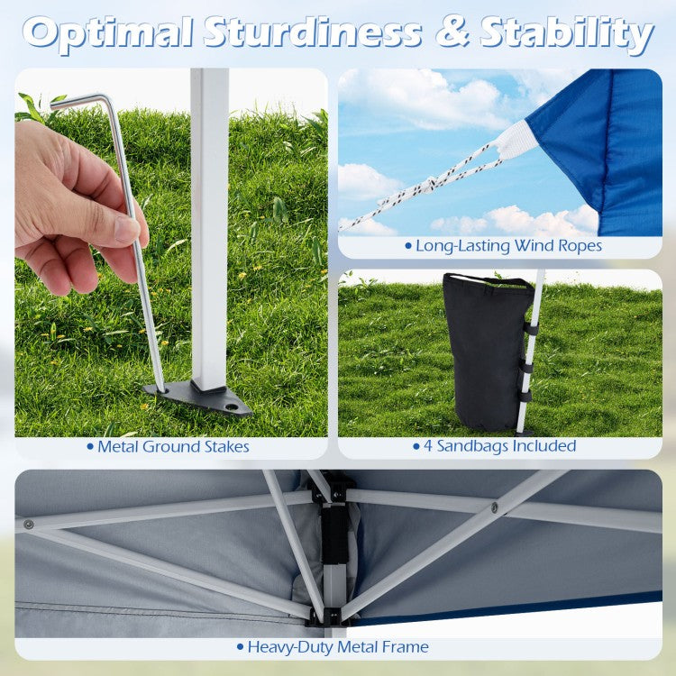 9 ft x 9 ft Pop Up Canopy Tent with Sidewall, Carry Bag, Sandbags & Ground Stakes