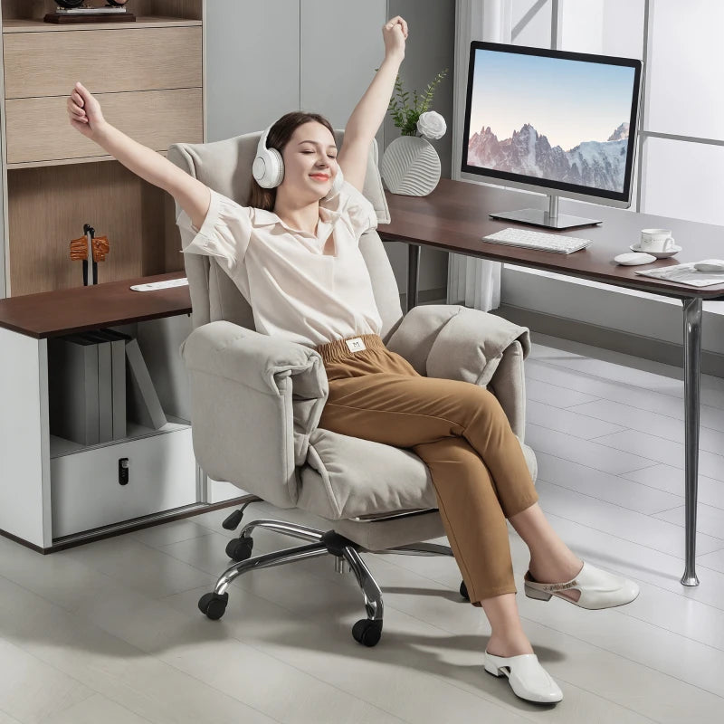 High Back Office Chair, Reclining Desk Chair with Footrest, Swivel Base, Rolling Wheels, Light Grey