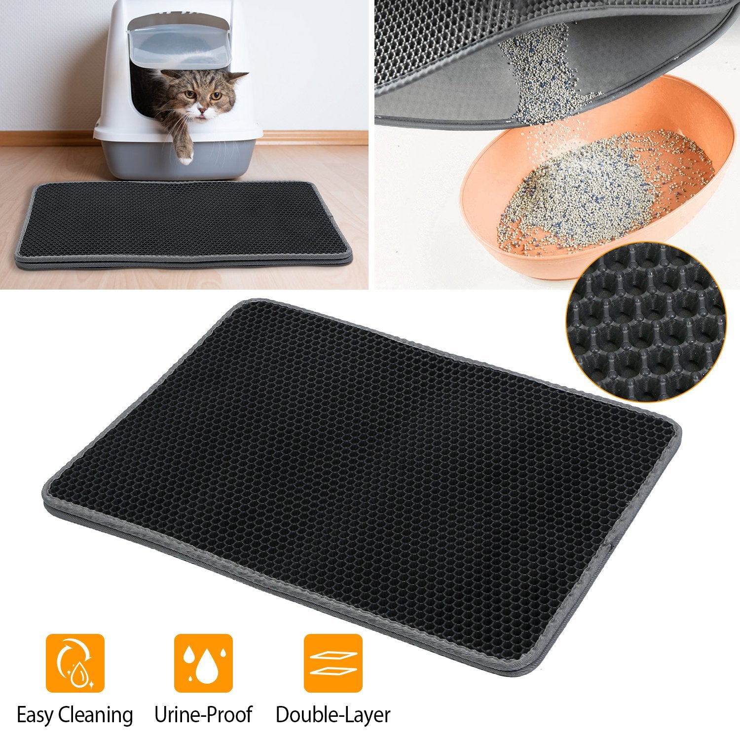 Cat Litter Mat EVA Honeycomb Double Layer Kitty Litter Trapping Carpet Urine-proof Scatter Rug Pad