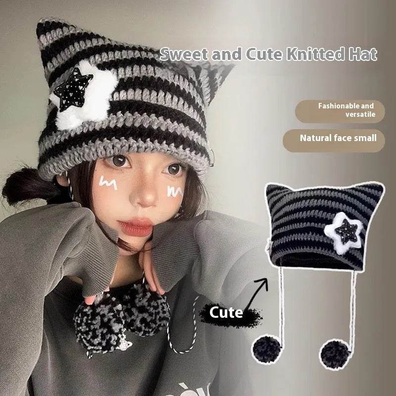 Breathable Windproof Cute Thermal Head Cover Woolen Cap beanies