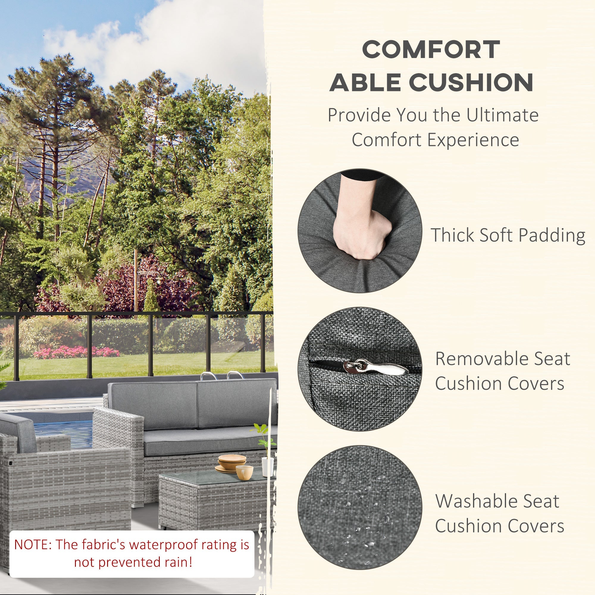 Outsunny Deluxe 4PC Outdoor Wicker Sofa Set PE Rattan Patio Furniture Extra Wide Seat Conversation Tempered Glass