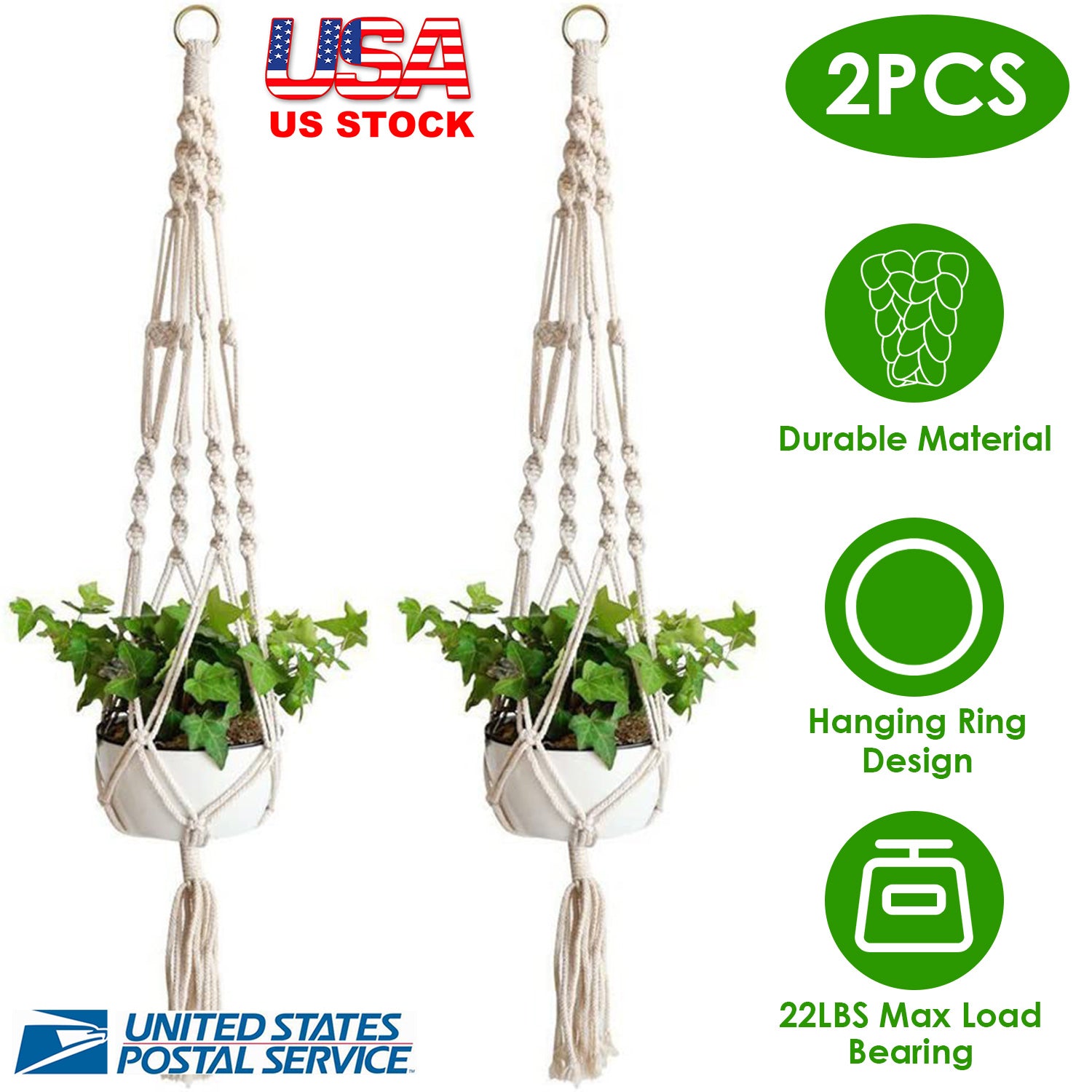 2Pcs Plant Hanger Flowerpot Net Bag 40in Cotton Rope Plant Hangers 4Legs Plant Hanger Fit For Round Or Square Plant Pot 4-11in