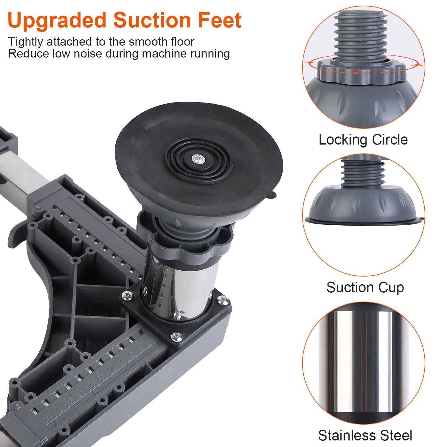 Adjustable Mini Fridge Stand with 4 Powerful Suction Feet Multi-Functional Appliance Base Adjustable Width Length Height For Washing Machine Dryer Ref
