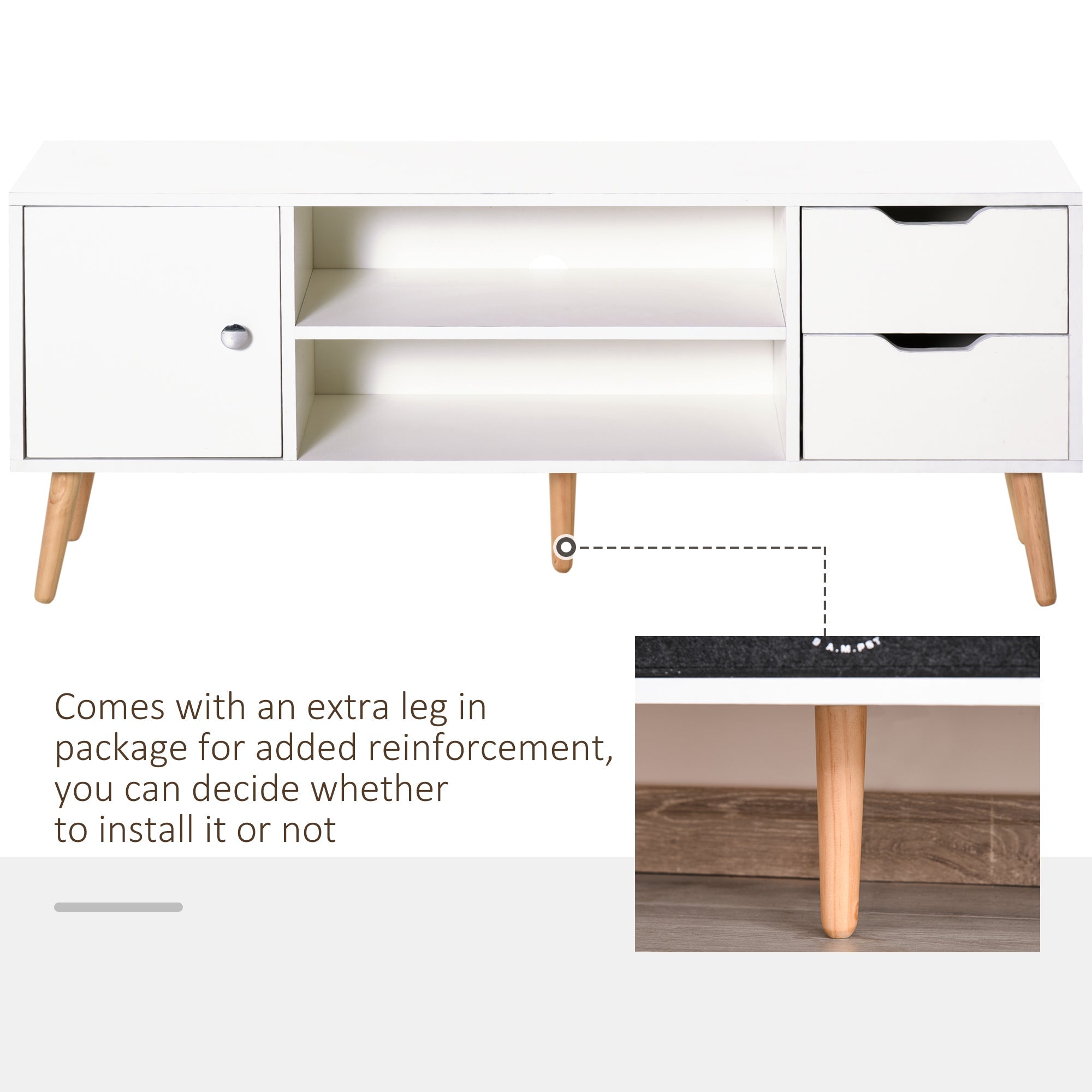 HOMCOM TV Cabinet: For up to 50" TVs, Shelves, Drawers, Cable Hole, White Entertainment Unit, Living Room