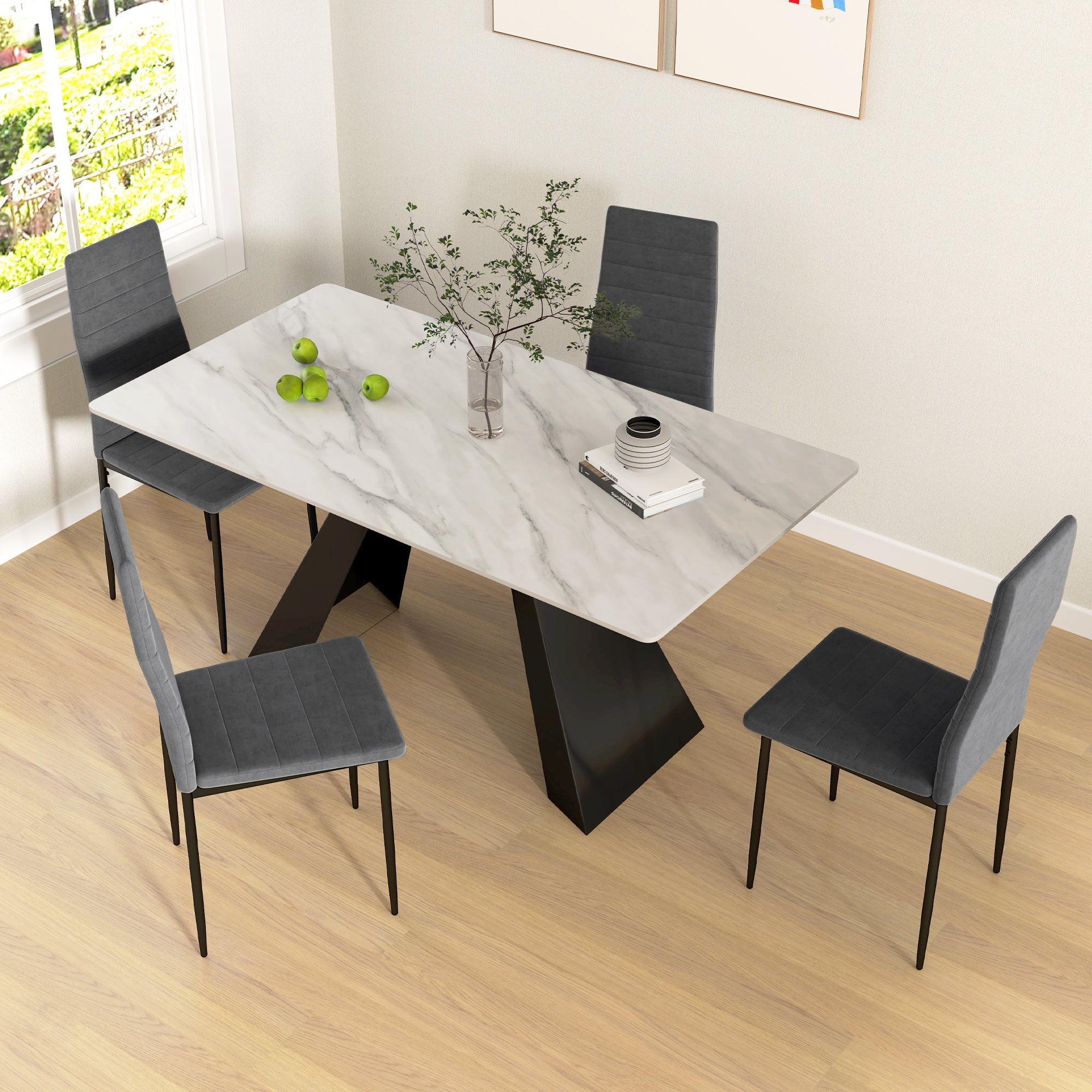 HOMCOM Modern Dining Chairs, Set of 4, High Back Upholstery and Metal Legs for the Living Room, Kitchen, Home Office, Grey