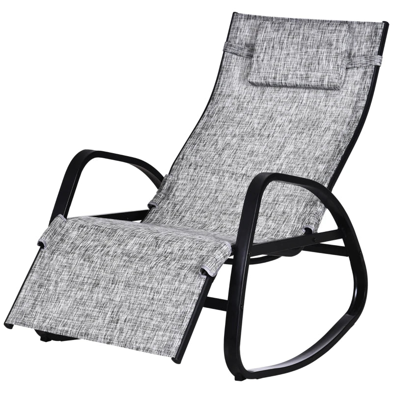Patio Rocking Lounge Chair Adjustable Texteline Zero Gravity Rocker Outdoor Recliner Seat w/ Pillow, Footrest