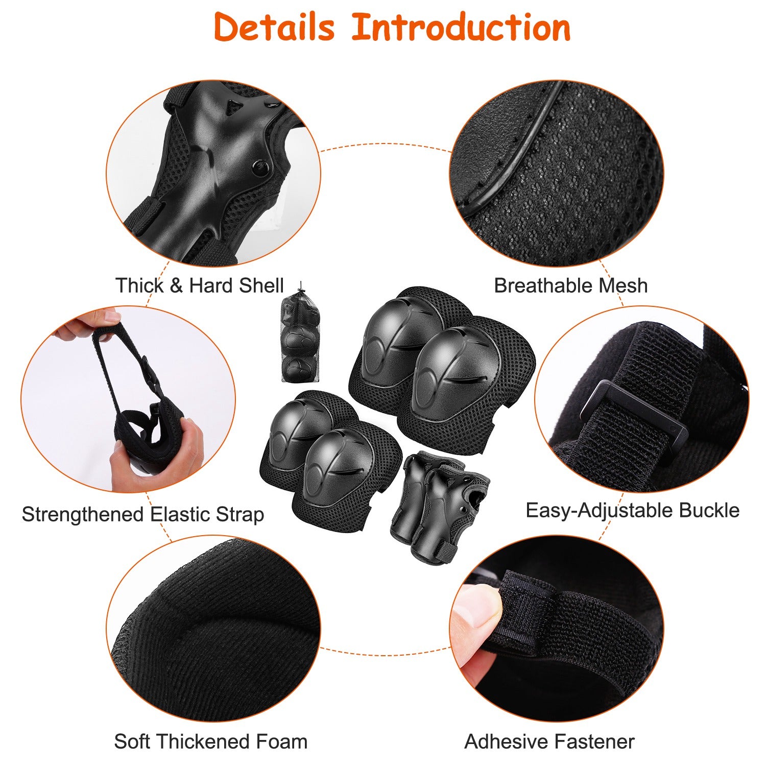 7Pcs Kids Safety Helmet Set Children Sports Protective Gear Set w/ Knee Pads Elbow Pads Wrist Guards For Cycling Bike Skate
