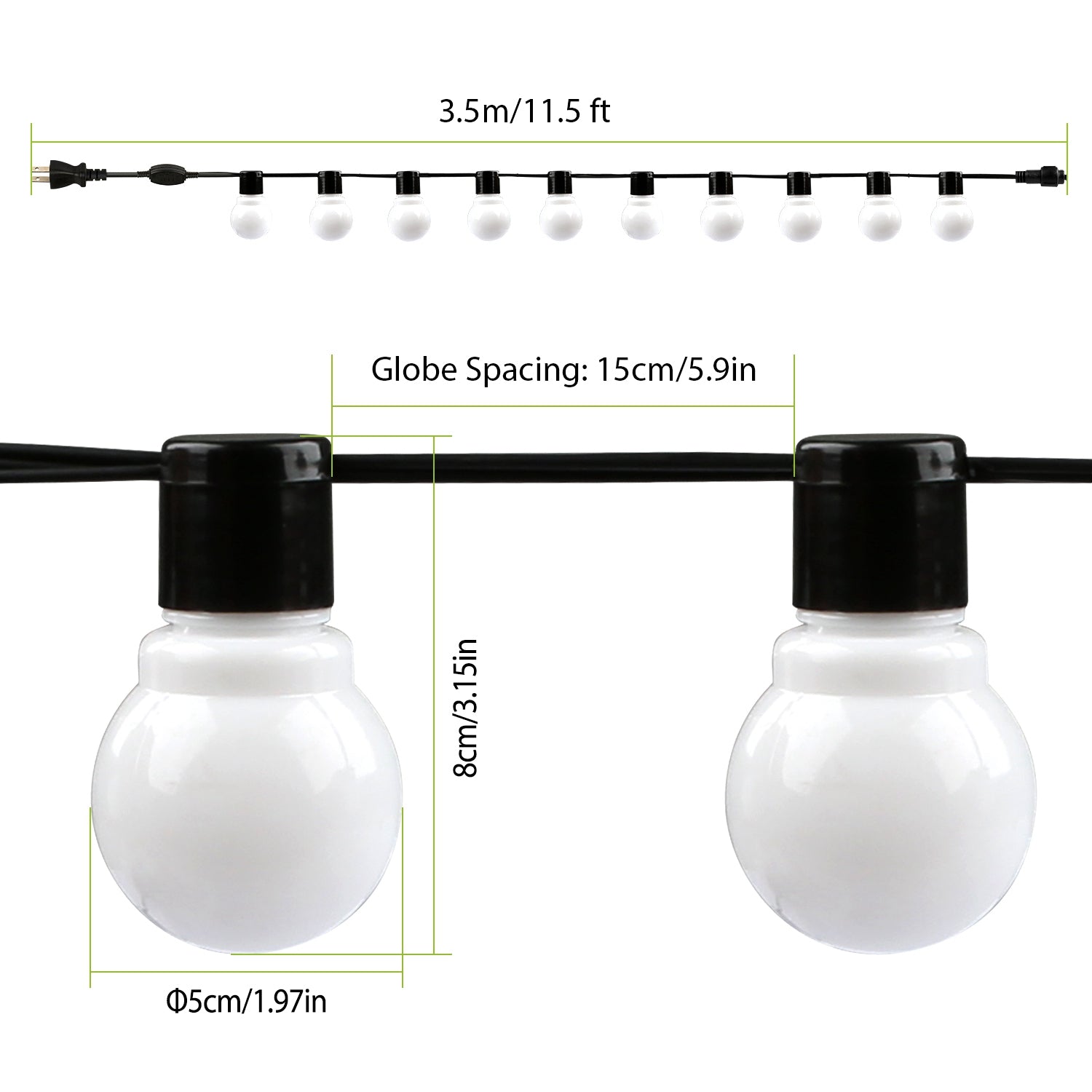 Plug-in Globe String Light Warm White Fairy Light Bulbs Outdoor Water Resistant String Lamp For Garden Patio Yard Shopping Center