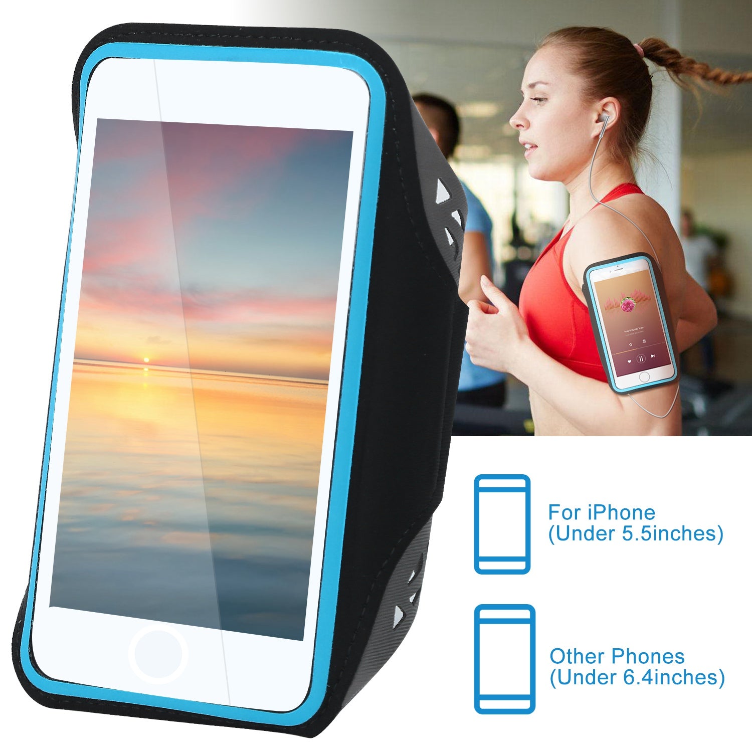 Phone Armband Case Sweat-resistant Armband Phone Holder 7in Max Phone Holder Adjustable w/ Headphone Cable Key Card Holder For Running Jogging Riding