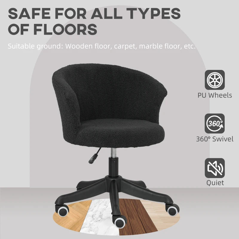 Armless Office Chair, Fluffy Computer Desk Chair with Adjustable Height, Swivel Wheels, Mid Back, Black