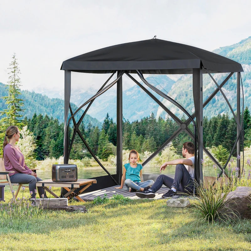 Pop-Up Tent, Foldable Screen Tent with Carry Bag, Zippered Door and Ground Stakes, Fits 3-4 People, Black